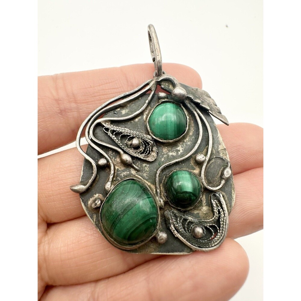 Vintage Handcrafted Modernist Malachite Pendant